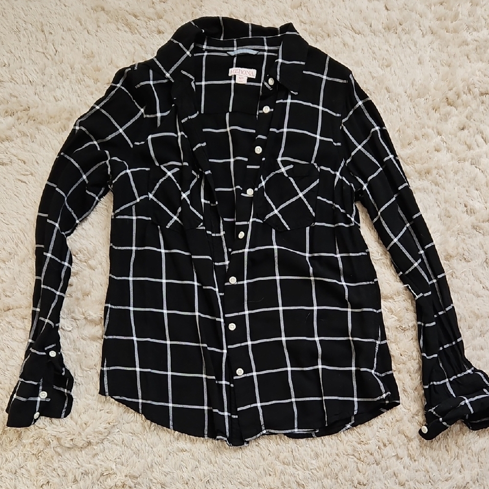 Merona Black and White Grid Button Down Shirt